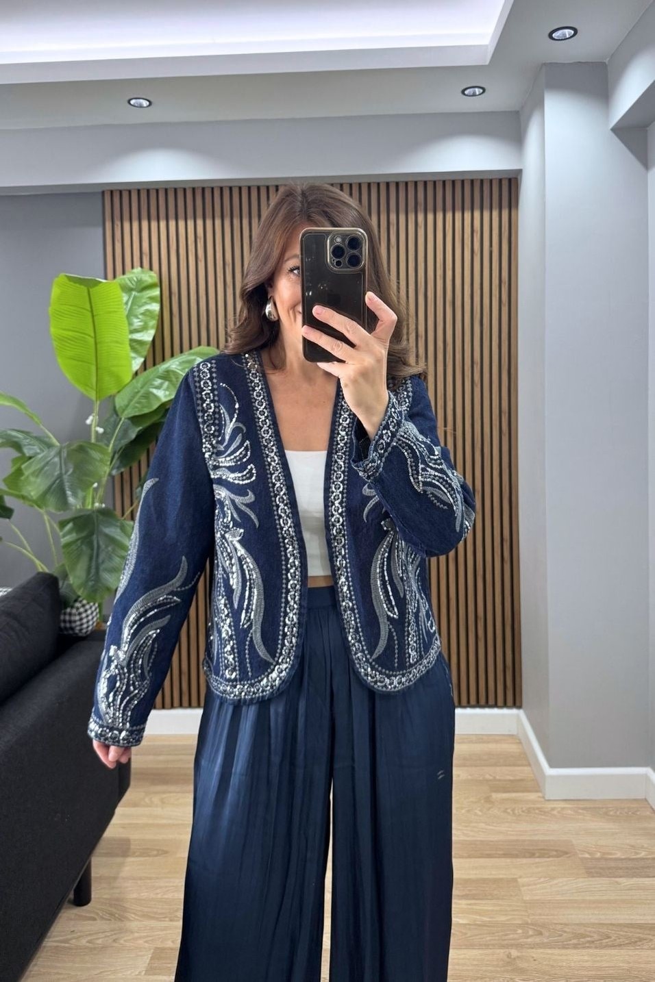 CeketSierra Pul İşlemeli Denim Ceket Koyu Mavi