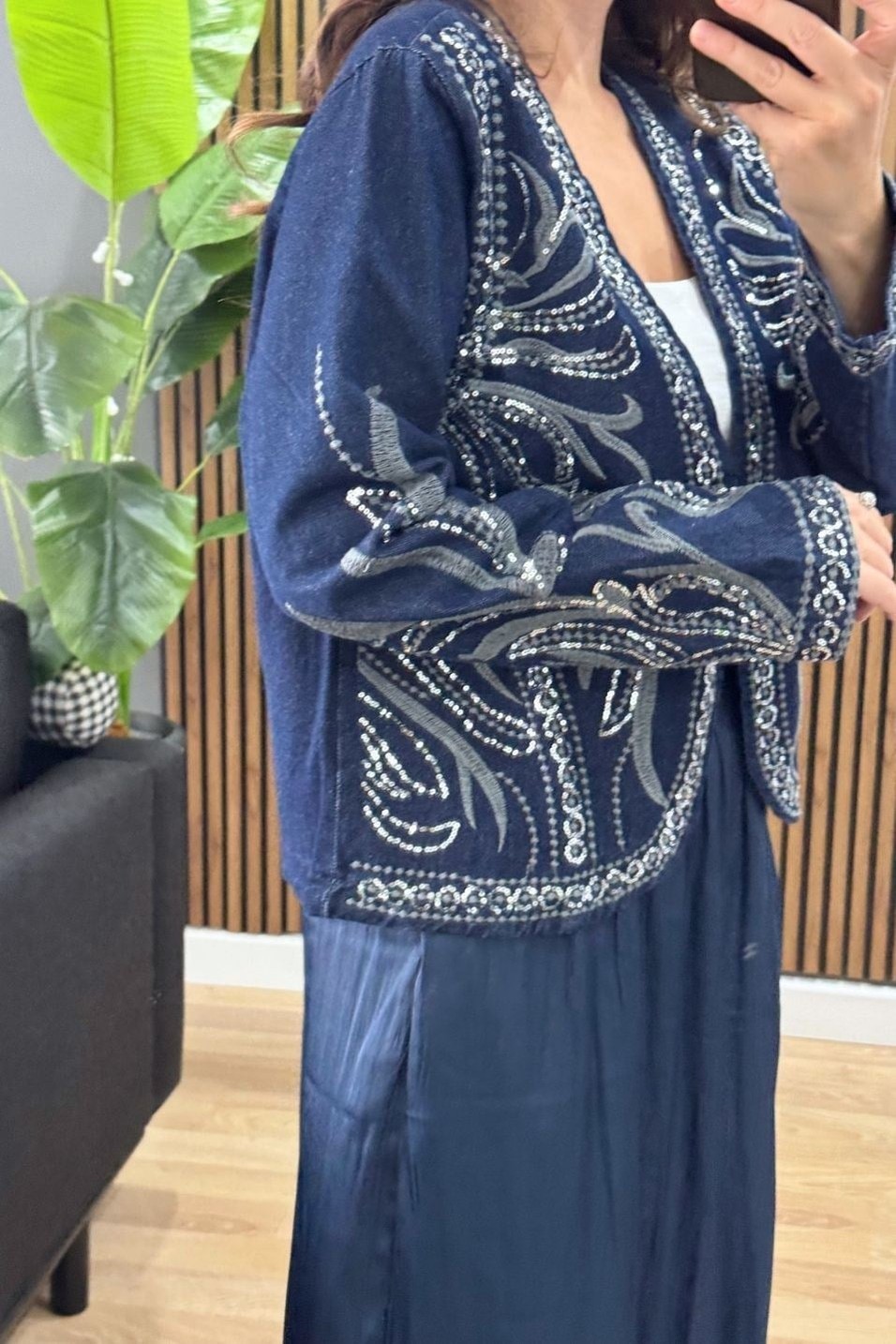 CeketSierra Pul İşlemeli Denim Ceket Koyu Mavi