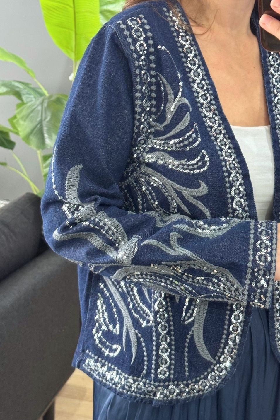 CeketSierra Pul İşlemeli Denim Ceket Koyu Mavi