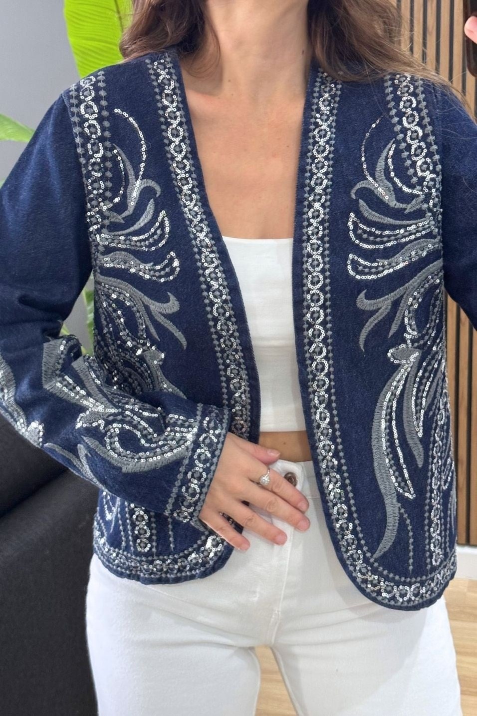 CeketSierra Pul İşlemeli Denim Ceket Koyu Mavi