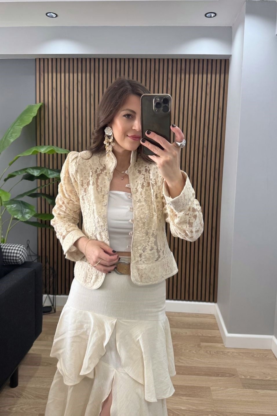 CeketVintage Dantel İşlemeli Ceket Bej