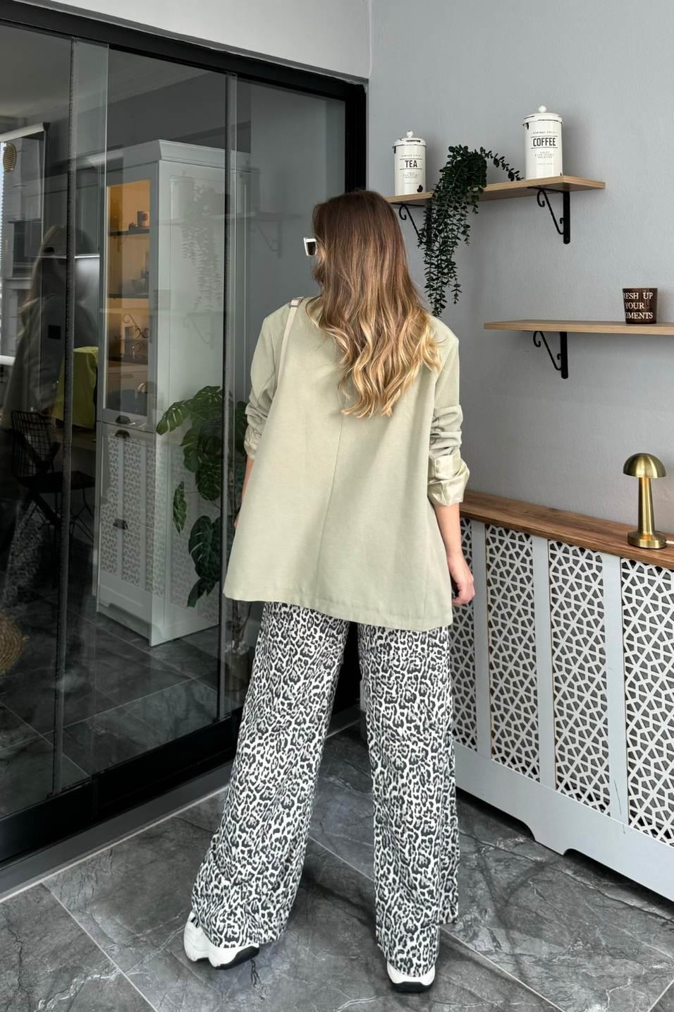 CeketZr Model Oversize Keten Ceket Haki Yeşil