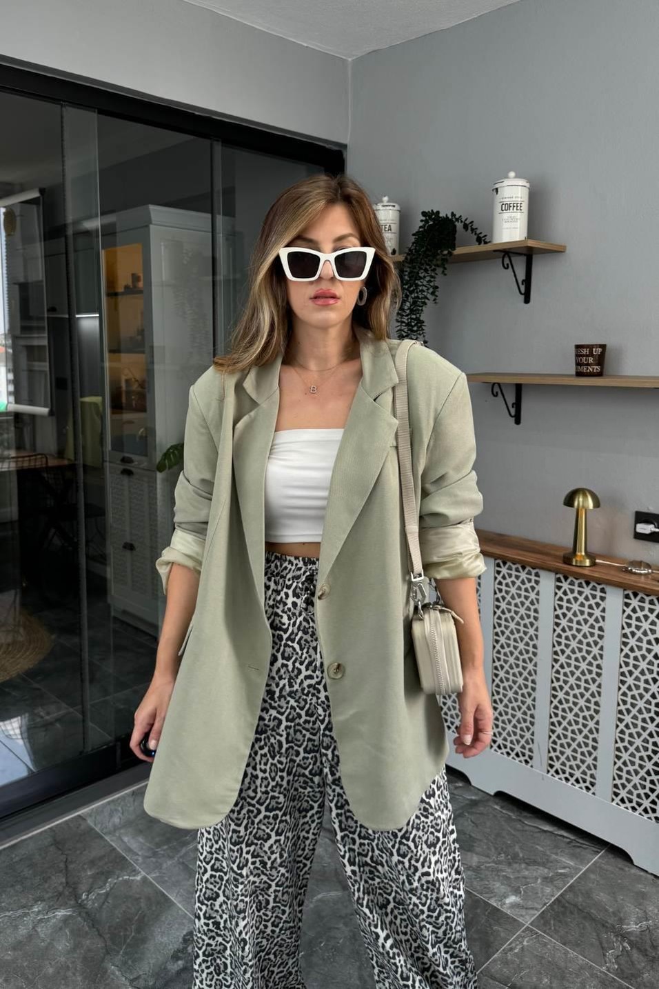 CeketZr Model Oversize Keten Ceket Haki Yeşil