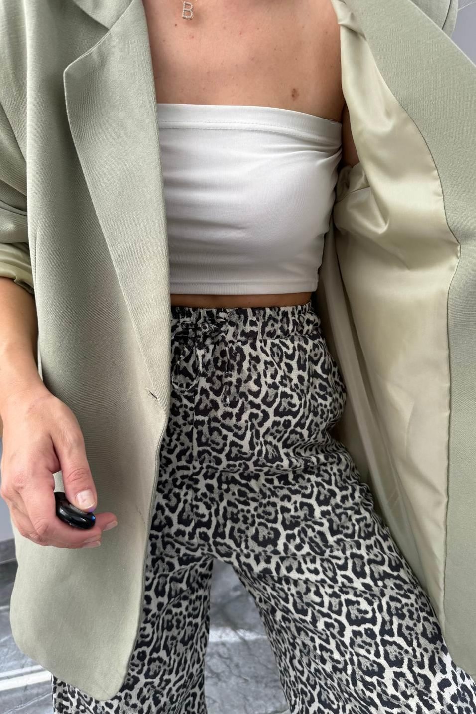 CeketZr Model Oversize Keten Ceket Haki Yeşil