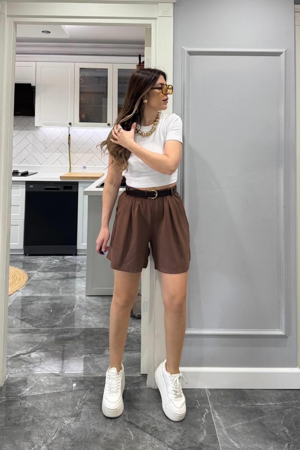 CropBisiklet Yaka Crop Top Beyaz