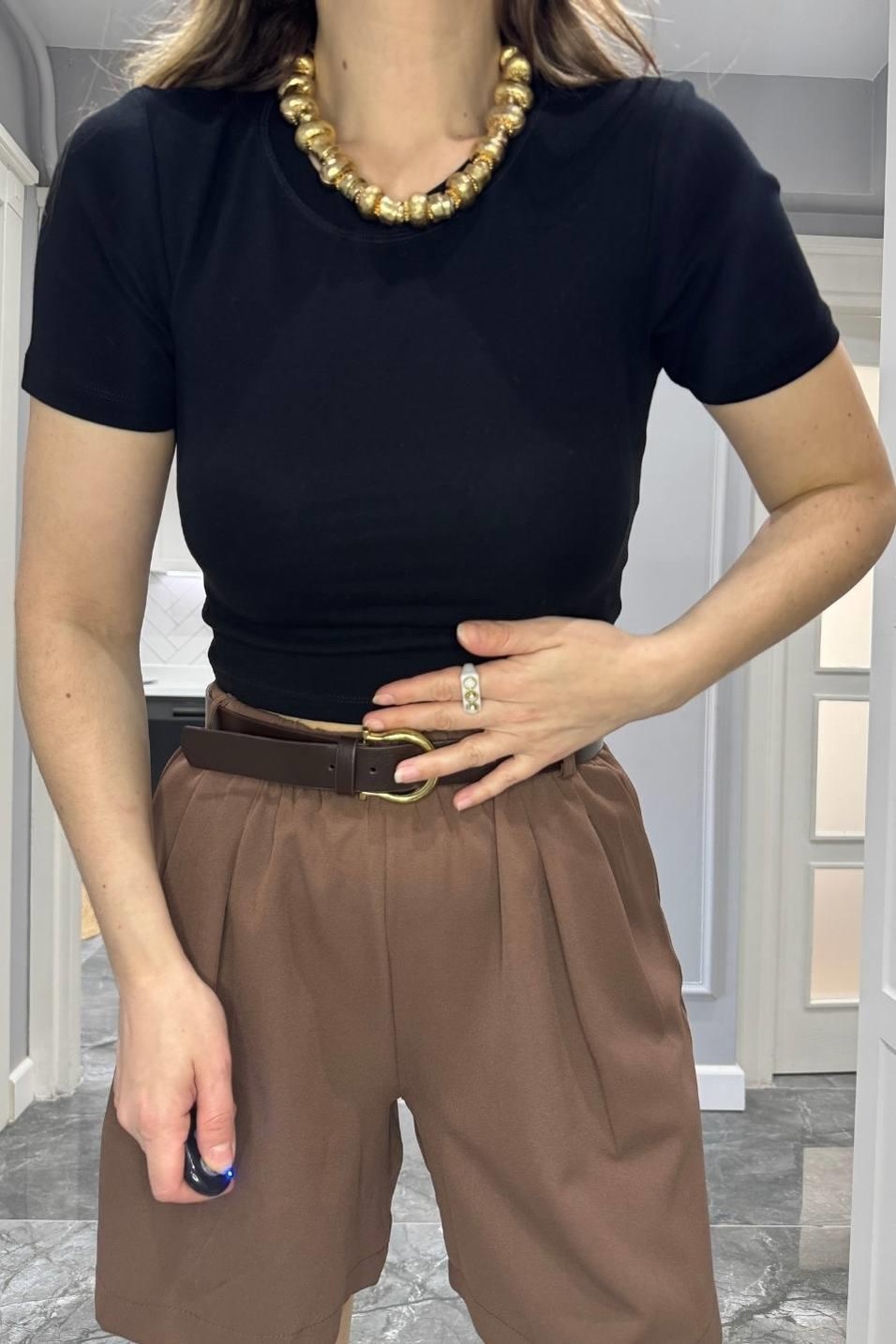 CropBisiklet Yaka Crop Top Siyah