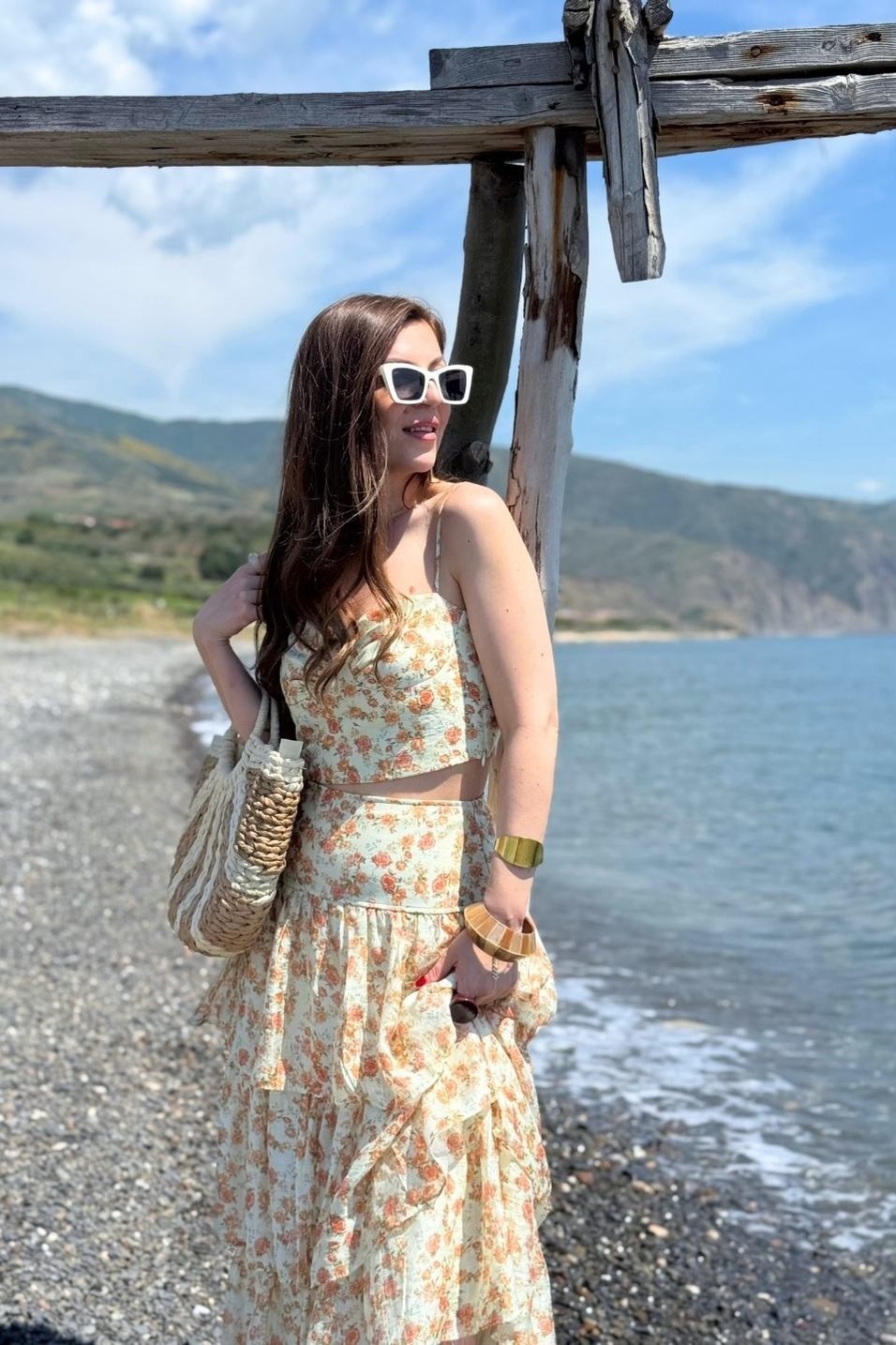 CropFloral Desen İp Askılı Crop Bluz Multi Color