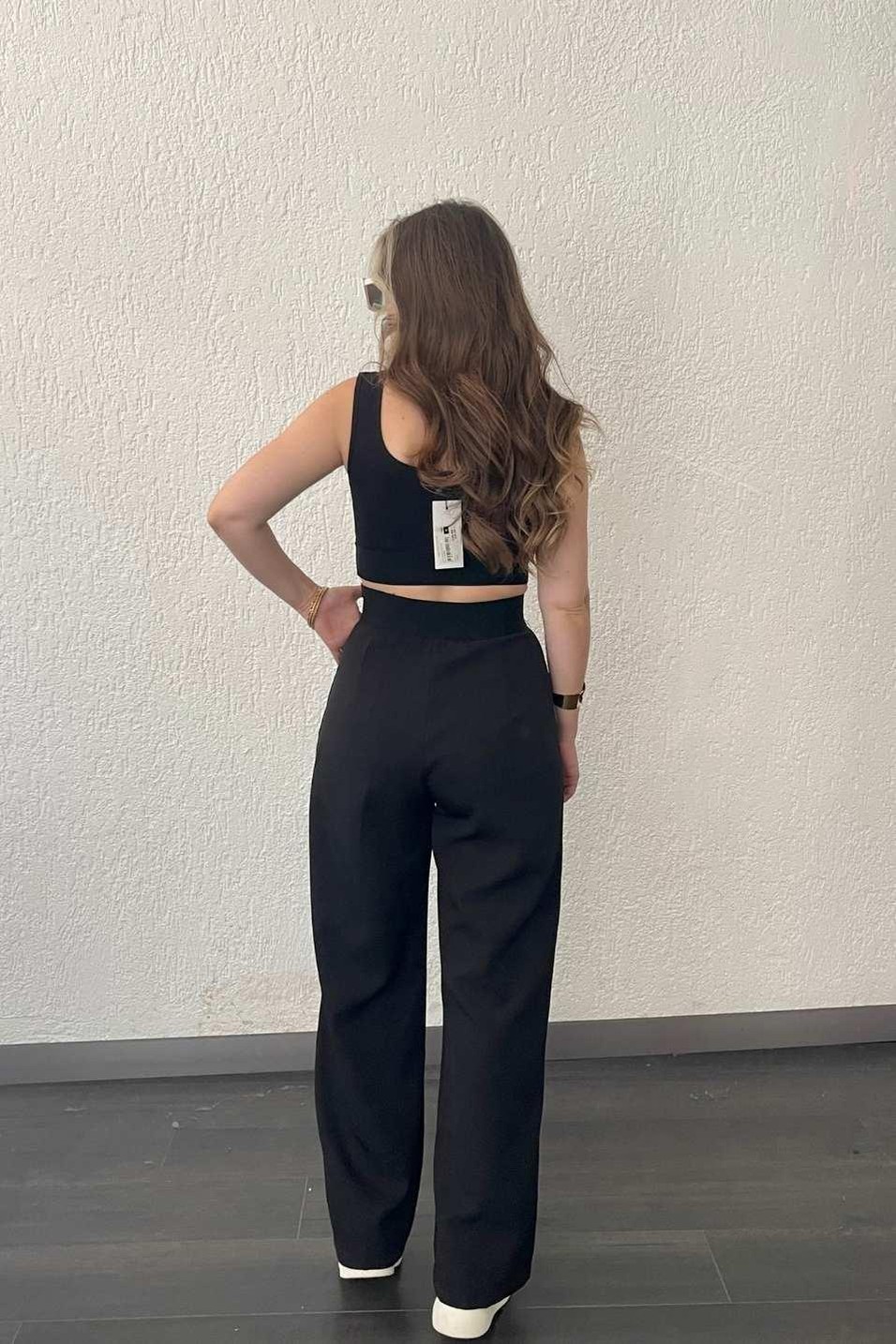 CropLastik Detaylı Crop Top Siyah