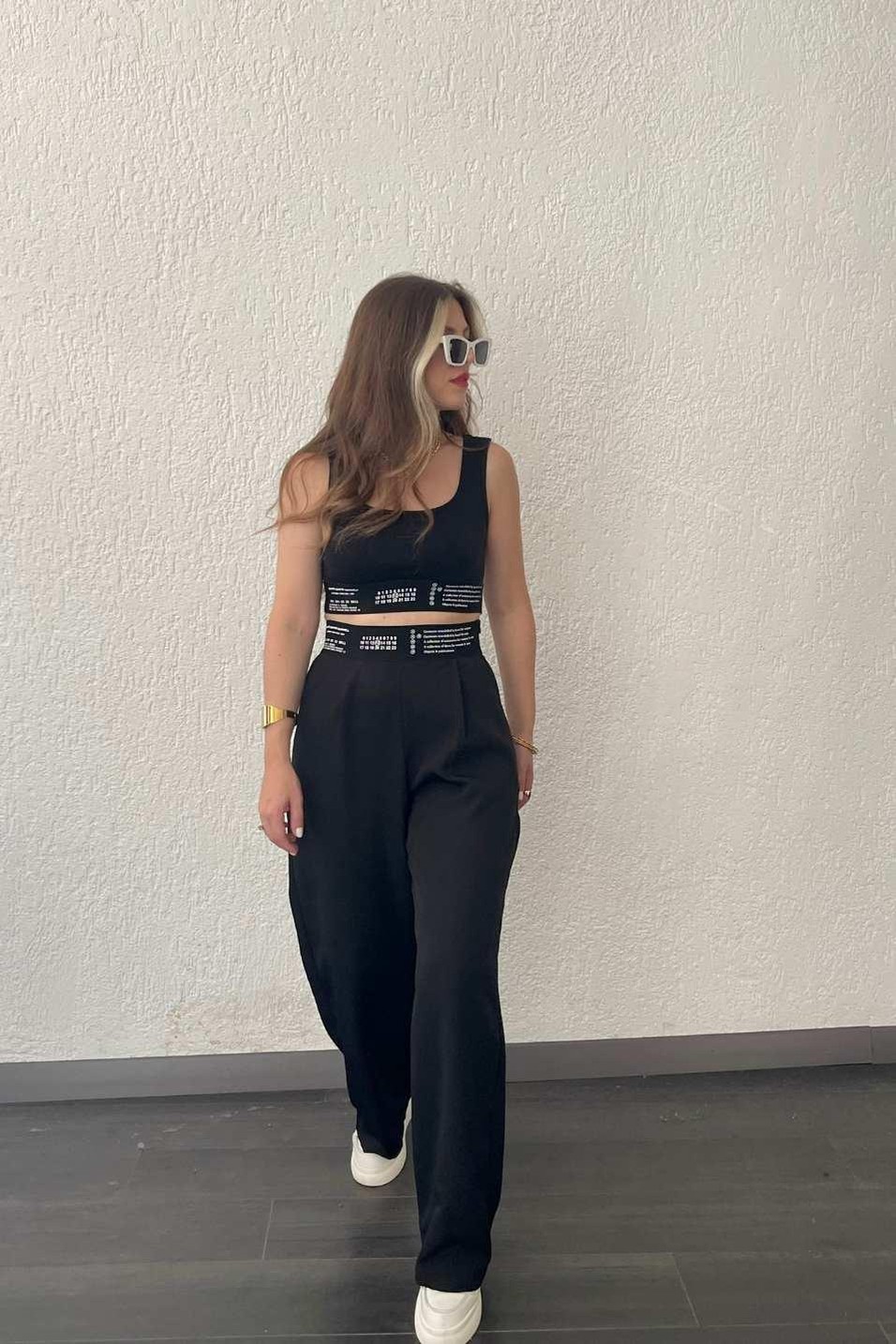 CropLastik Detaylı Crop Top Siyah