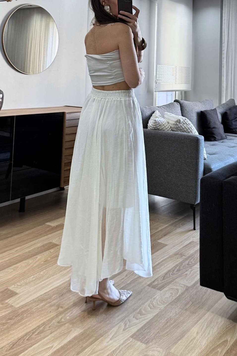 EtekArlena Asimetrik Maxi Etek Krem
