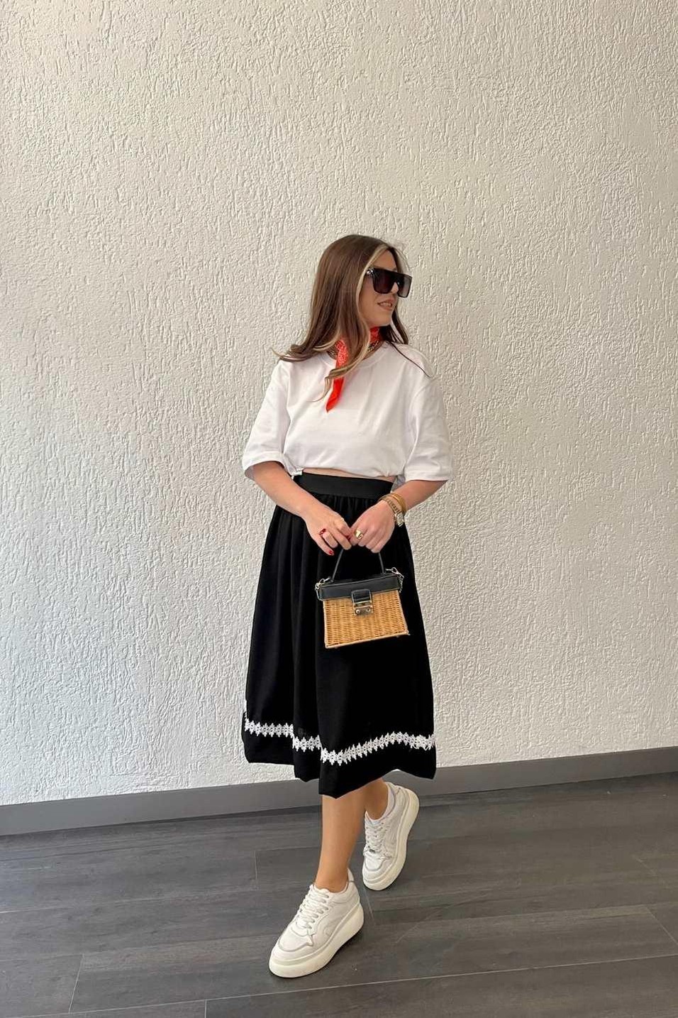 EtekBeli Lastikli Çan Etek Siyah