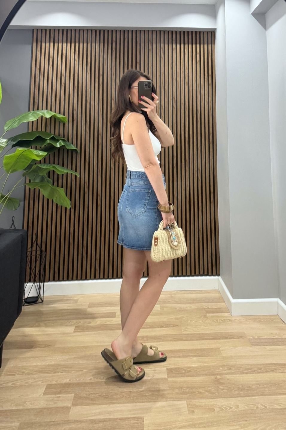 EtekDenim Mini Etek Taşlanmış Mavi