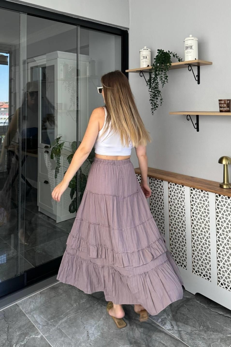 EtekFırfırlı Gofre Etek Vizon