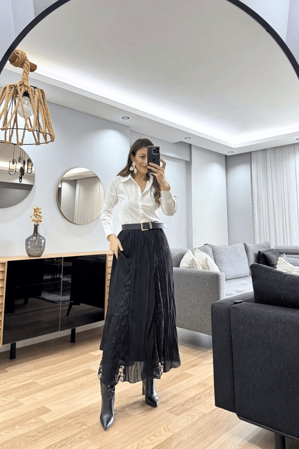 EtekGüpürlü Godeli Premium Etek Siyah