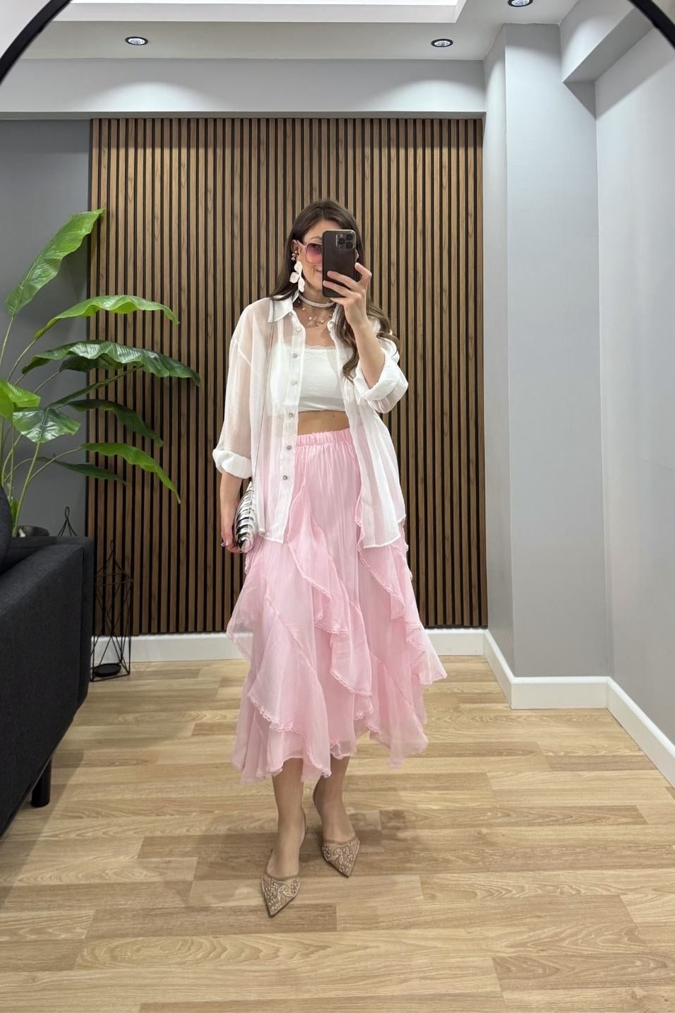 EtekKat Kat Dantel Detay Etek Pembe