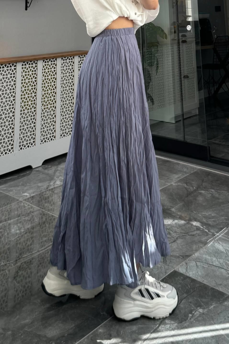 EtekKırışık Modal Etek Gri-Mavi