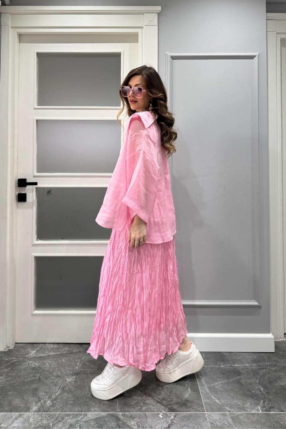 EtekKırışık Modal Etek Pembe