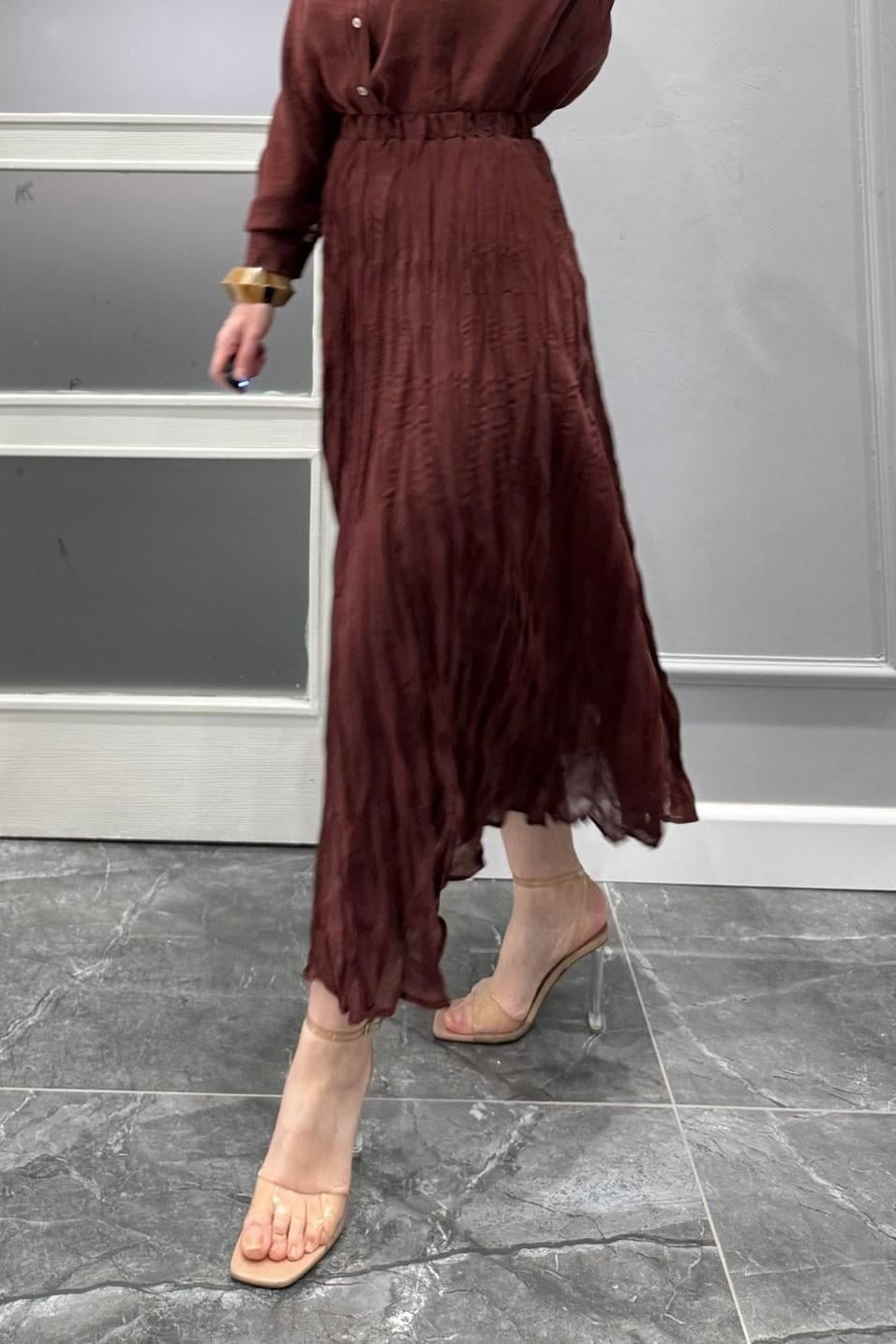 EtekKırışık Modal Etek Tarçın