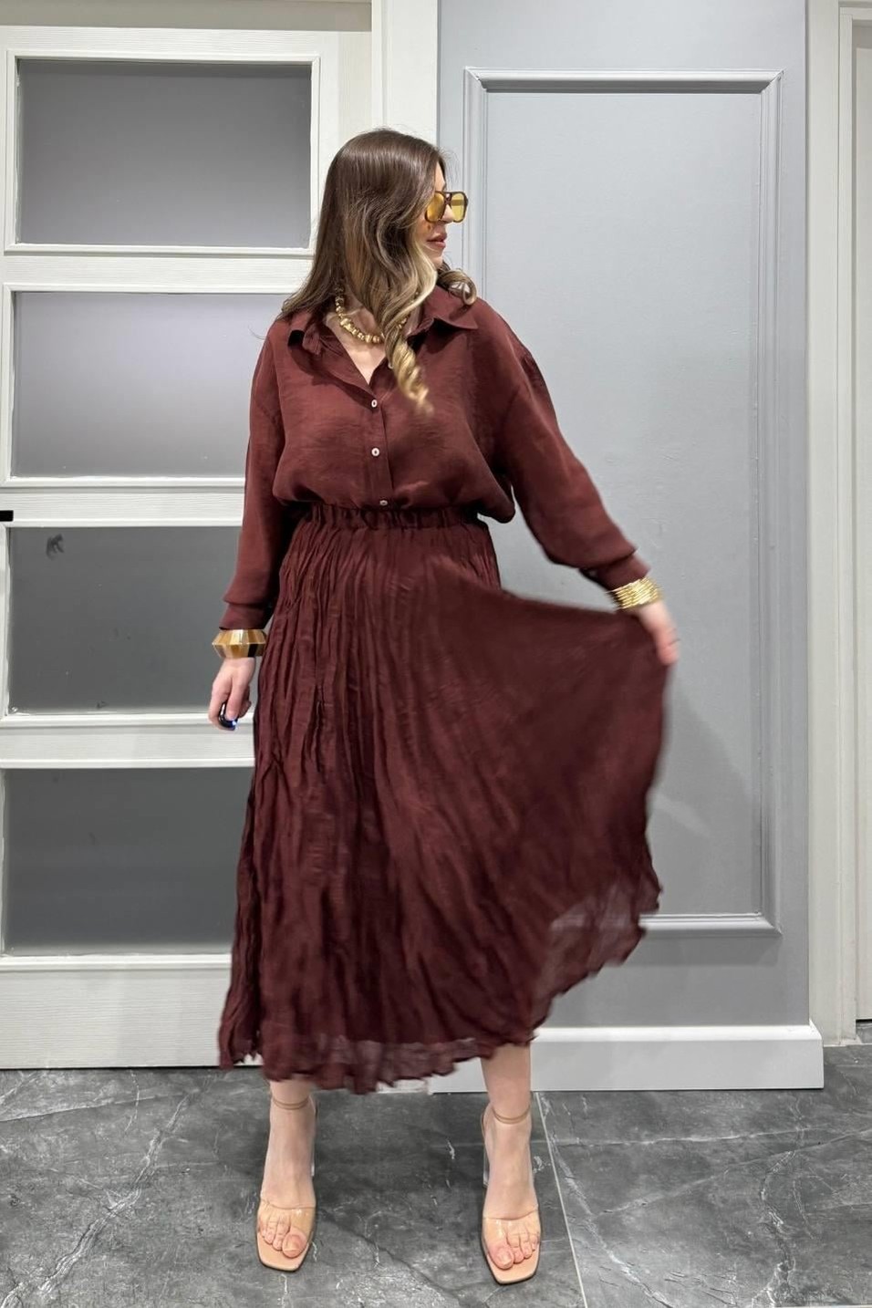EtekKırışık Modal Etek Tarçın