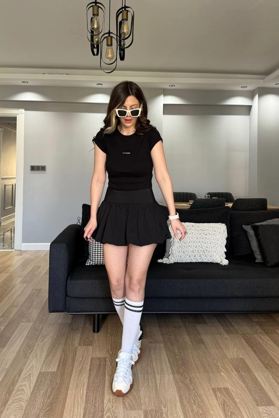 EtekŞortlu Mini Balon Etek Siyah