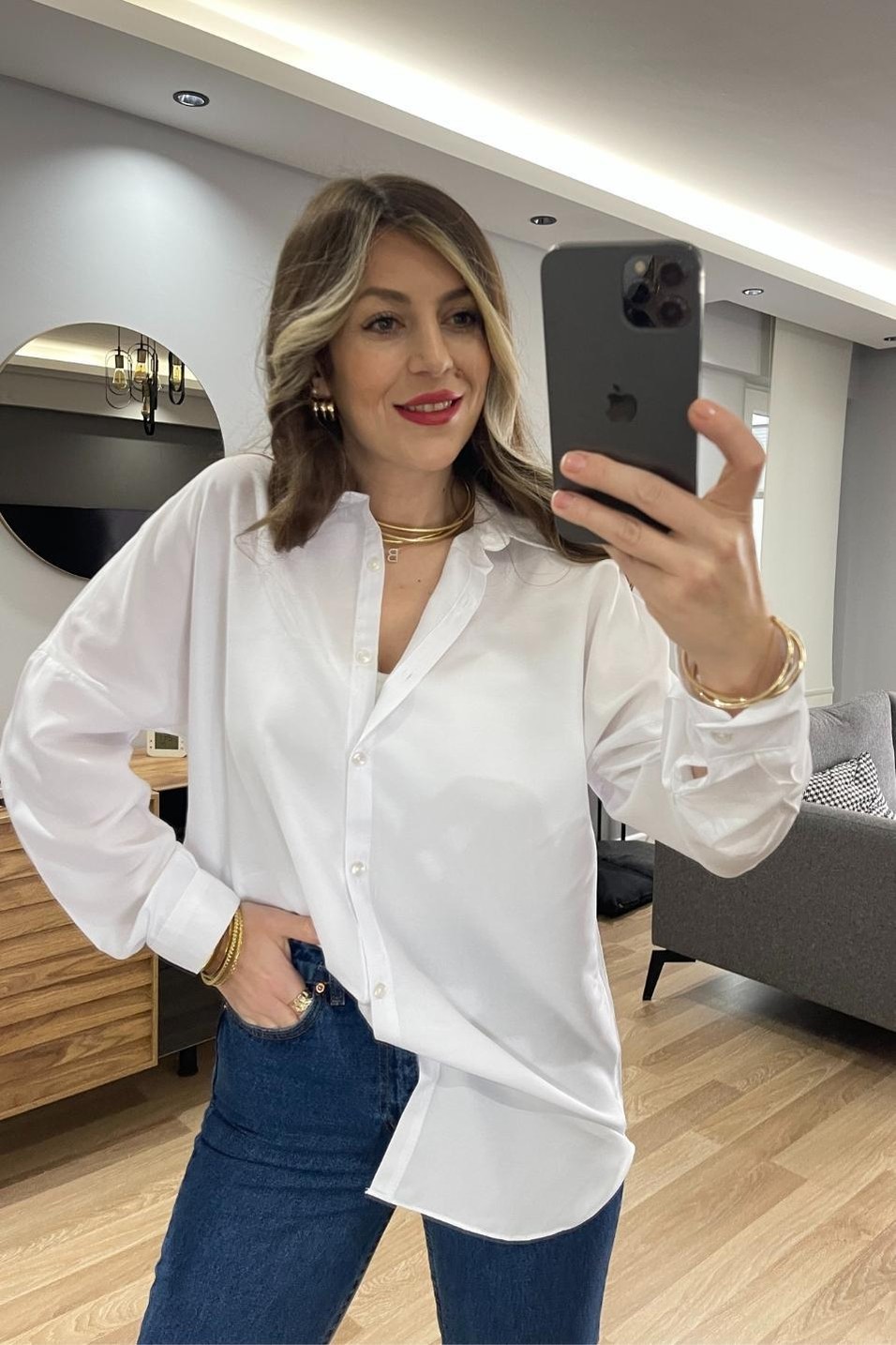GömlekDüz Beyaz Oversize Gömlek Beyaz