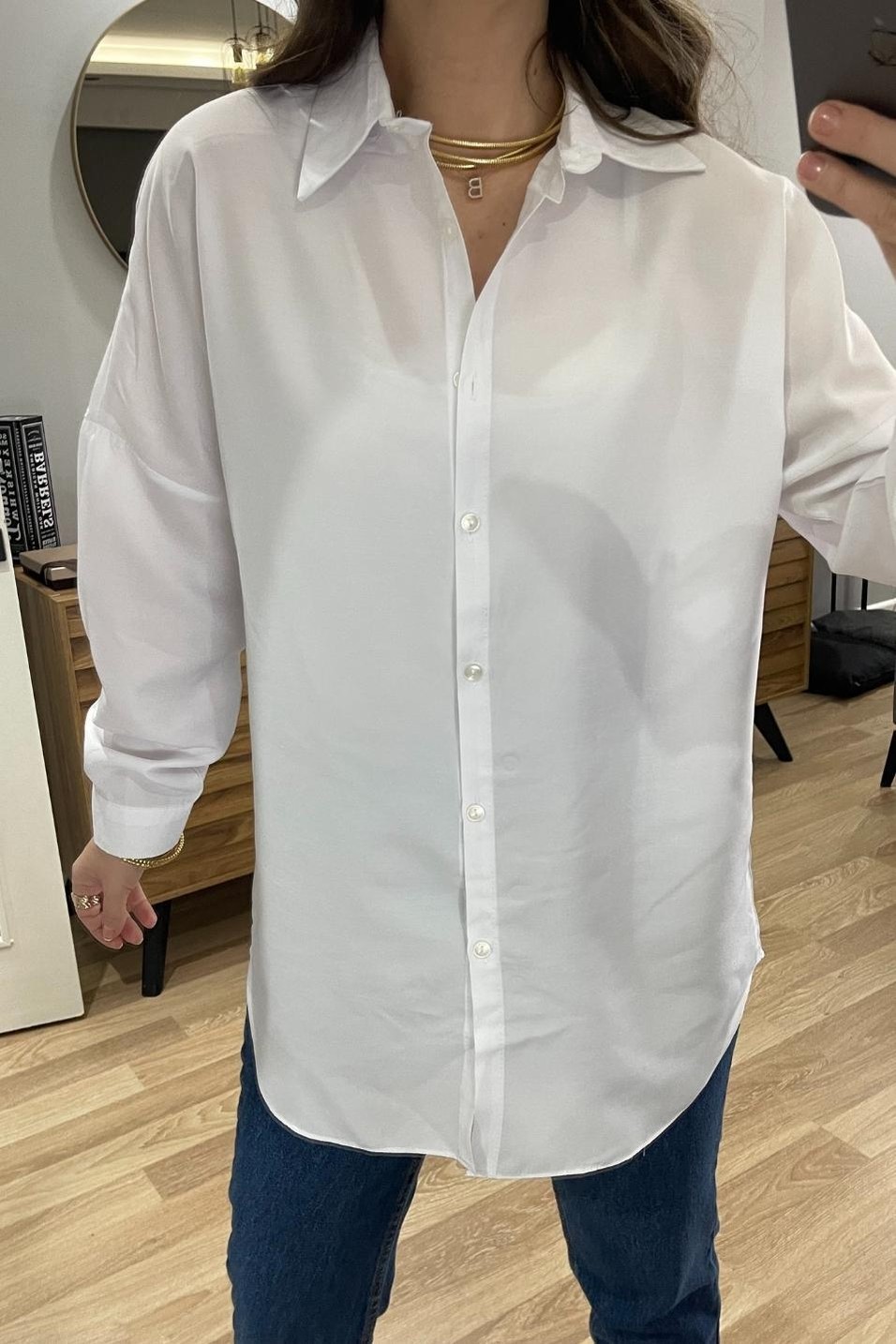 GömlekDüz Beyaz Oversize Gömlek Beyaz
