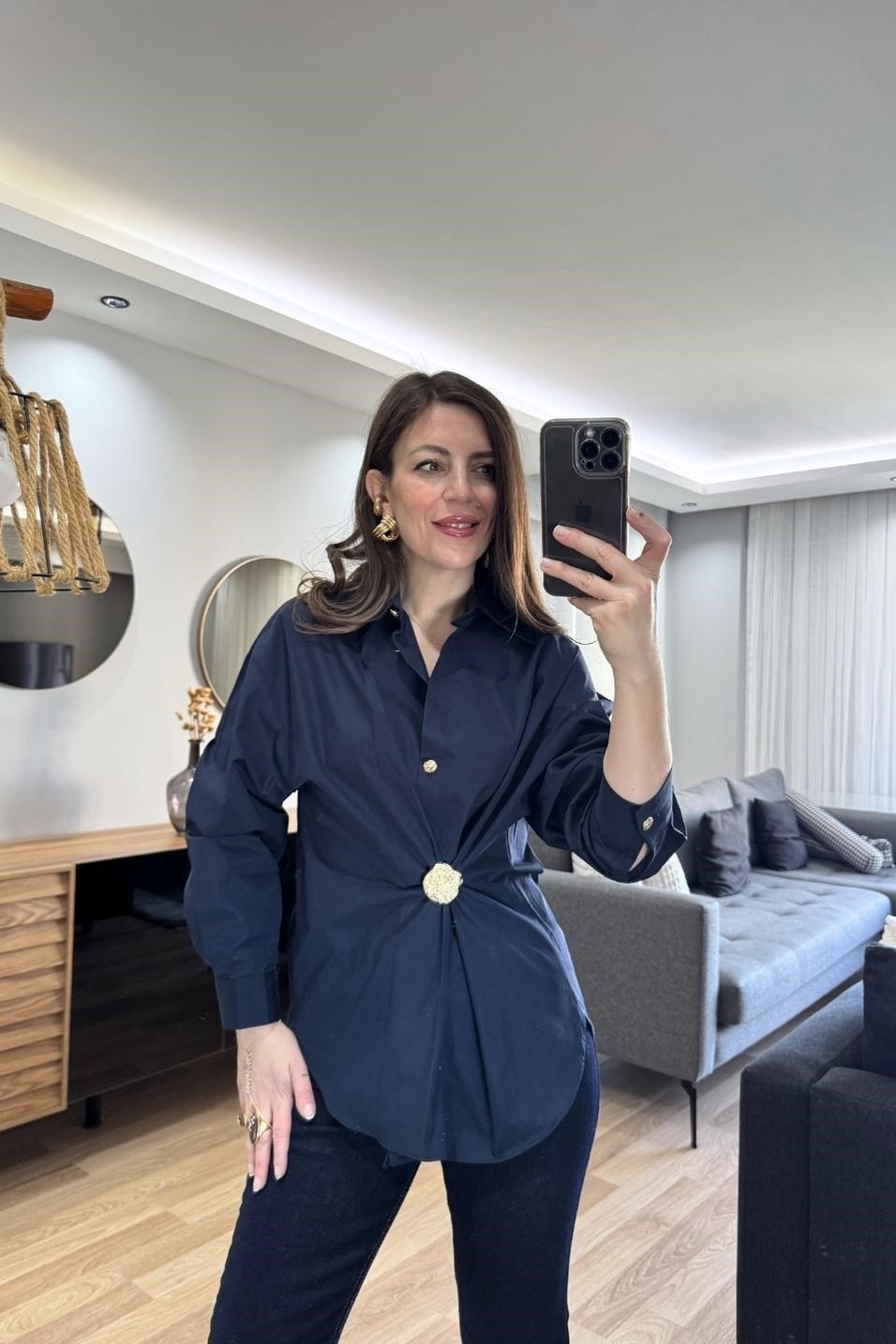 GömlekGold Düğmeli Poplin Gömlek Lacivert