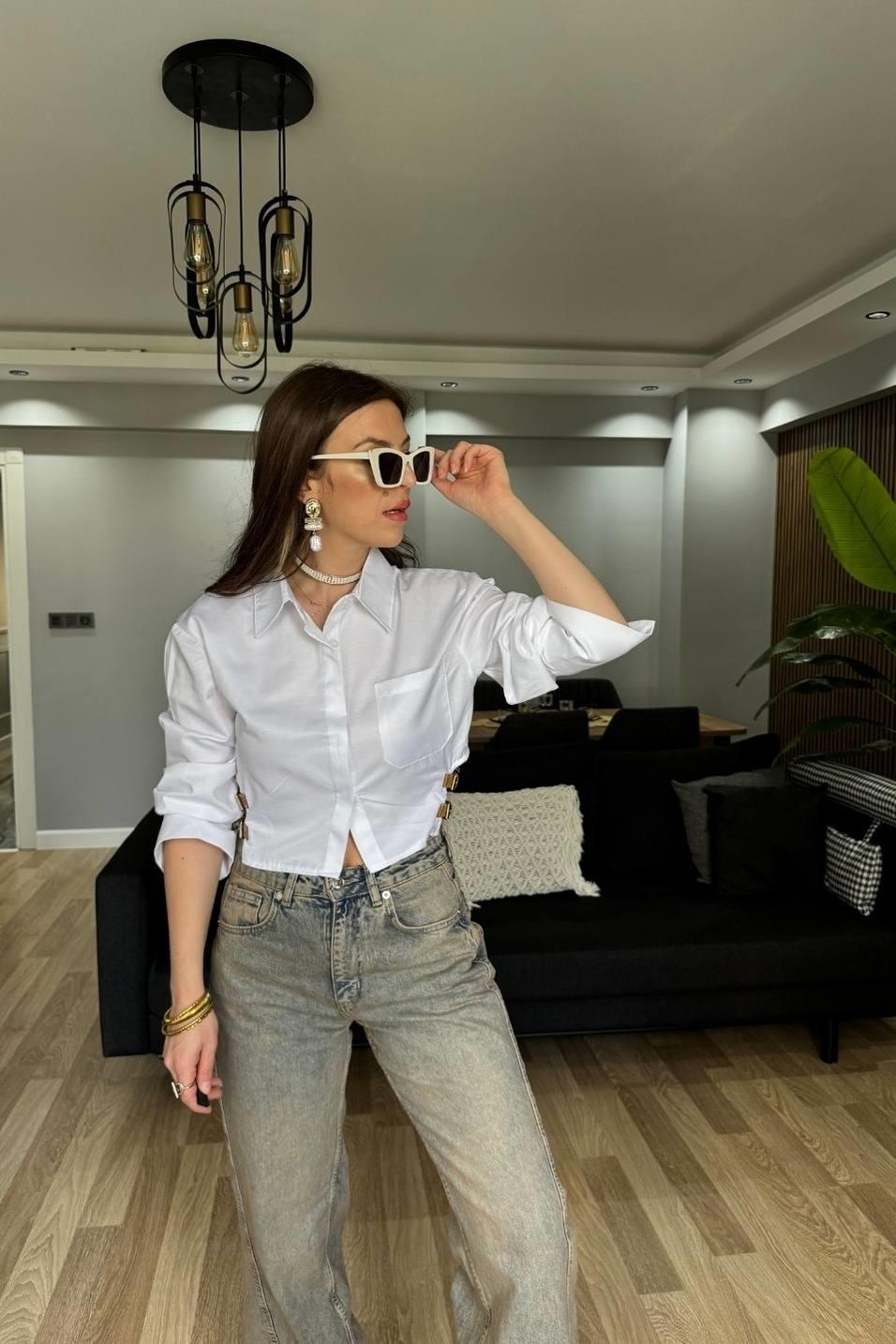 GömlekKemer Detaylı Kısa Gömlek Beyaz