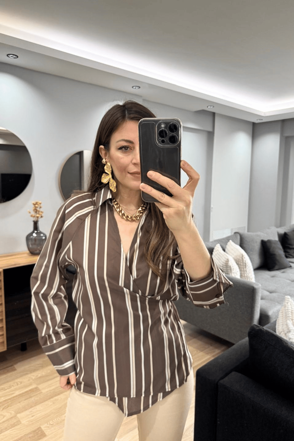 GömlekMocha Lİne Bağlama Detaylı Kruvaze Gömlek Kahverengi