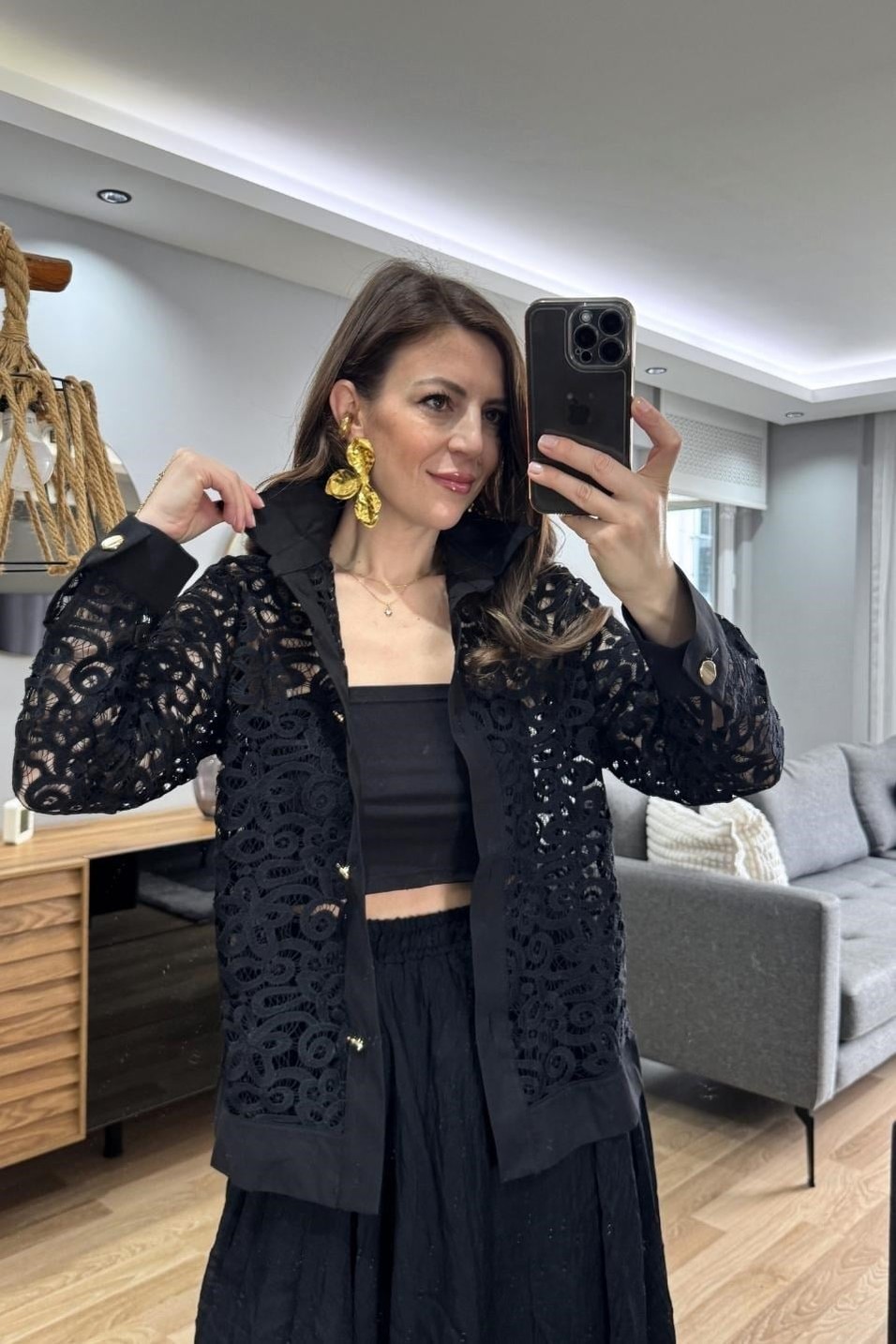 GömlekNoir Lace Gömlek Ceket Siyah