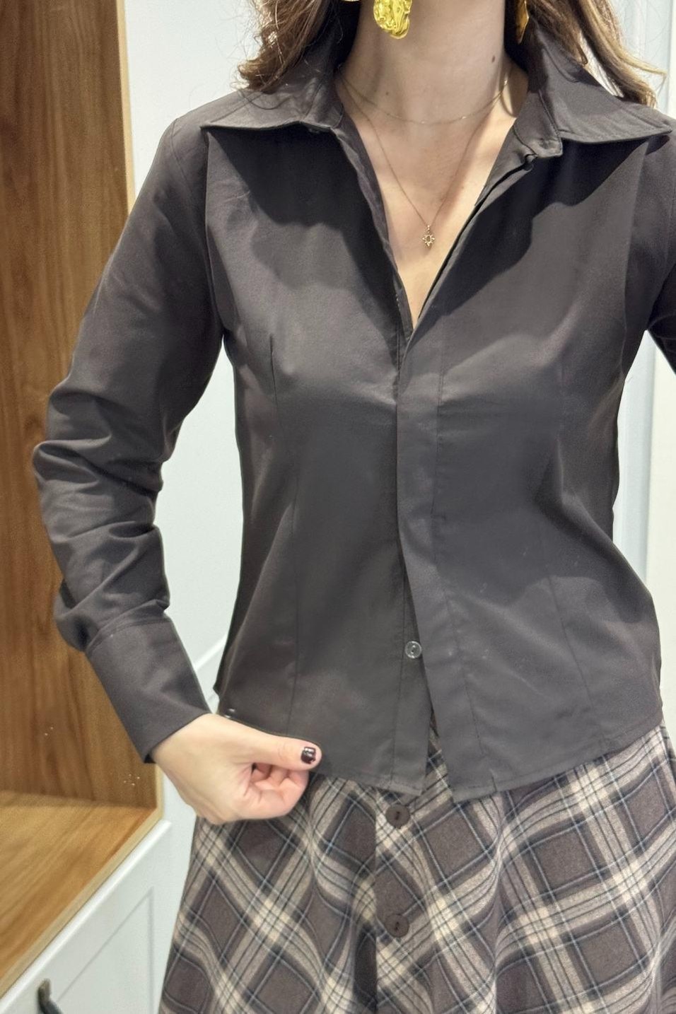 GömlekSlim Fit Gömlek Acı Kahve