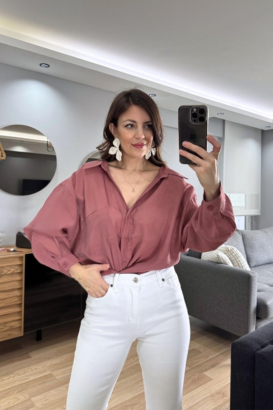 GömlekTerra Oversize Cep Detaylı Gömlek Tarçın