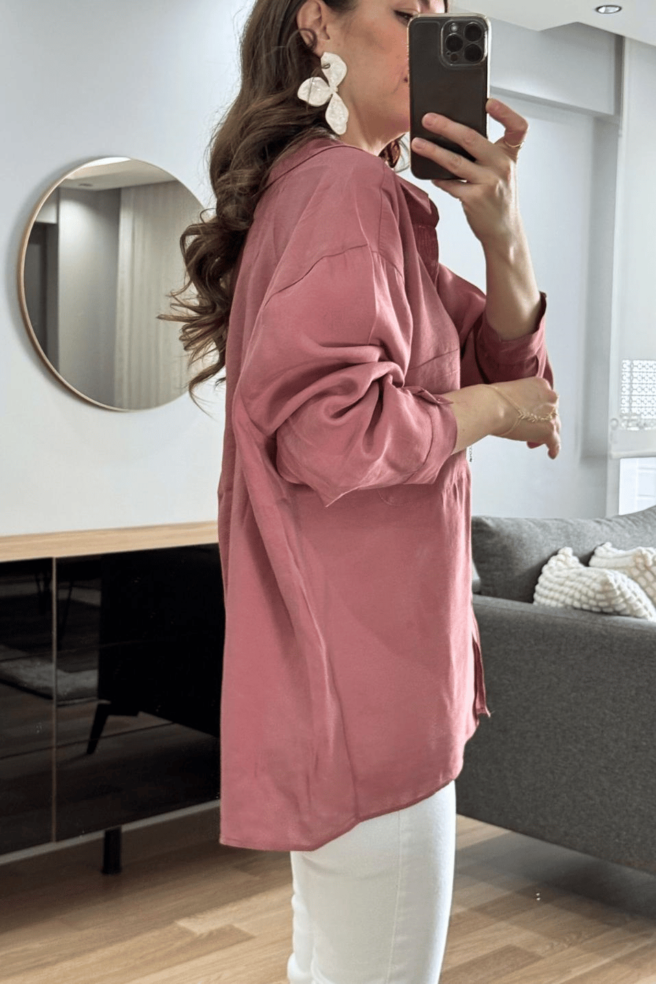 GömlekTerra Oversize Cep Detaylı Gömlek Tarçın