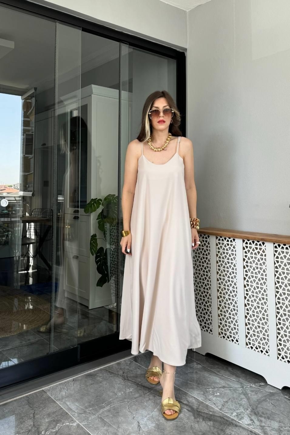 Günlük Elbiseİp Askılı Uzun Elbise Taş