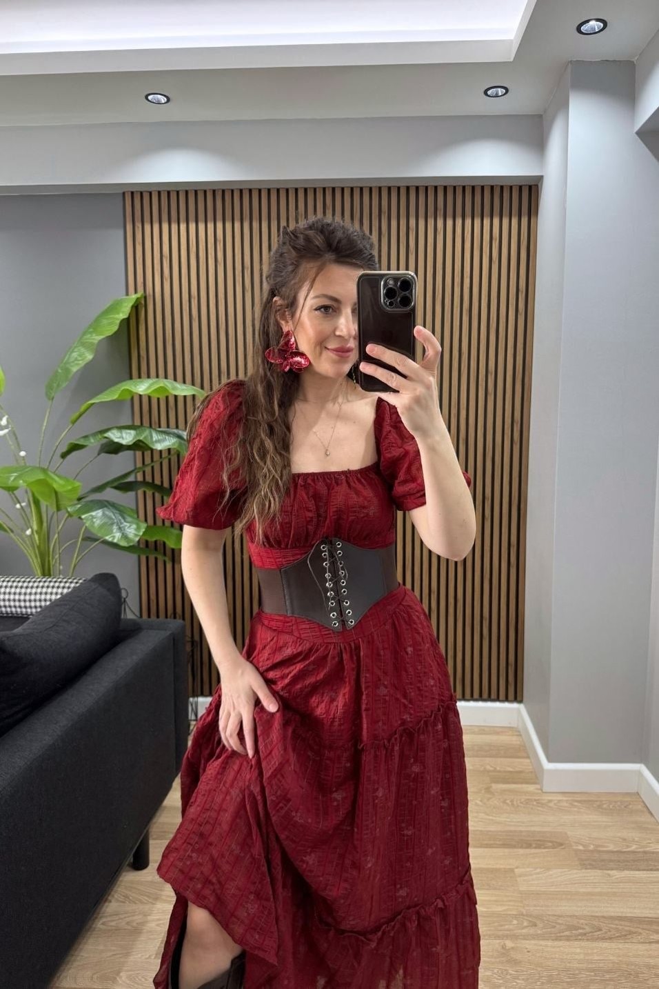 Günlük ElbiseLuna Soft Bohem Elbise Bordo