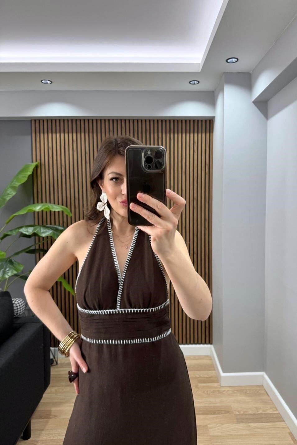 Günlük ElbiseNakış Detaylı Premium Bohem Elbise Kahverengi