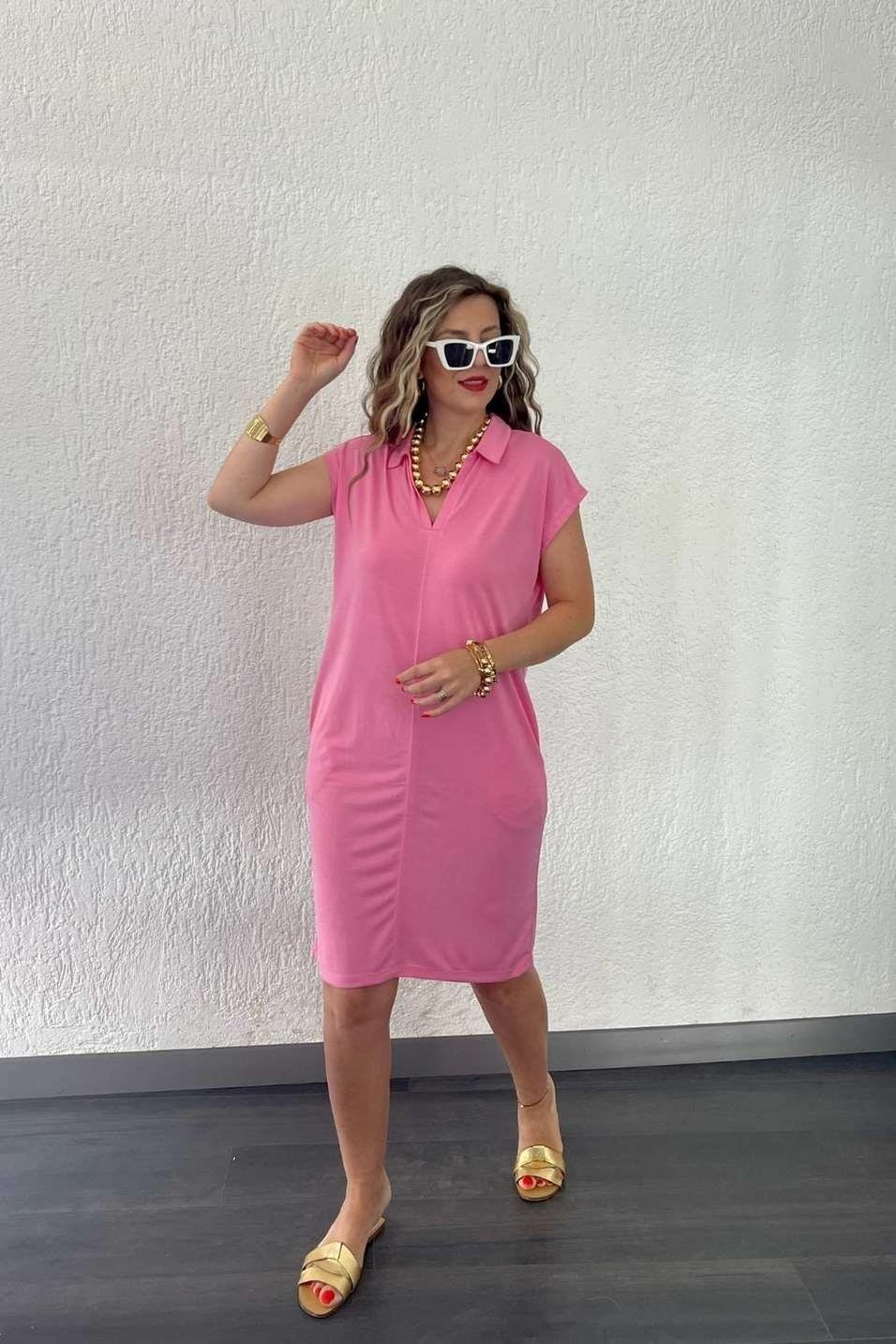 Günlük ElbisePolo Yaka Elbise Pembe