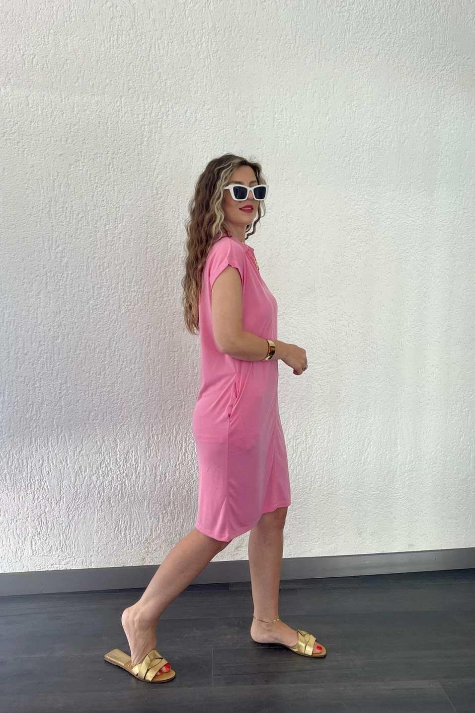 Günlük ElbisePolo Yaka Elbise Pembe