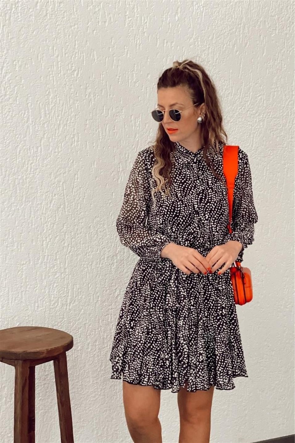 Günlük ElbisePuantiyeli Şifon Elbise Siyah