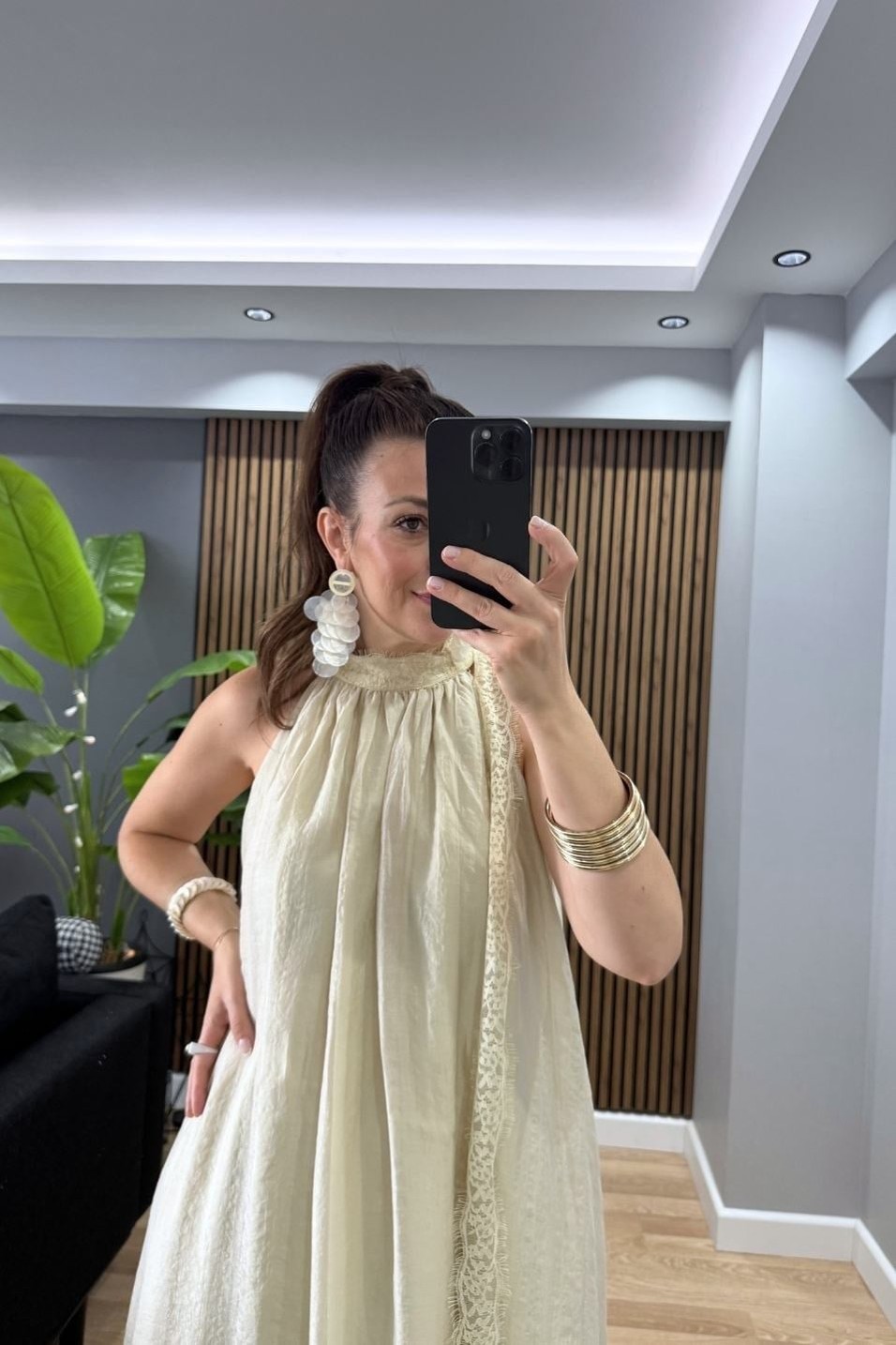 Günlük ElbiseRosien Dantel Yaka Maxi Elbise Taş