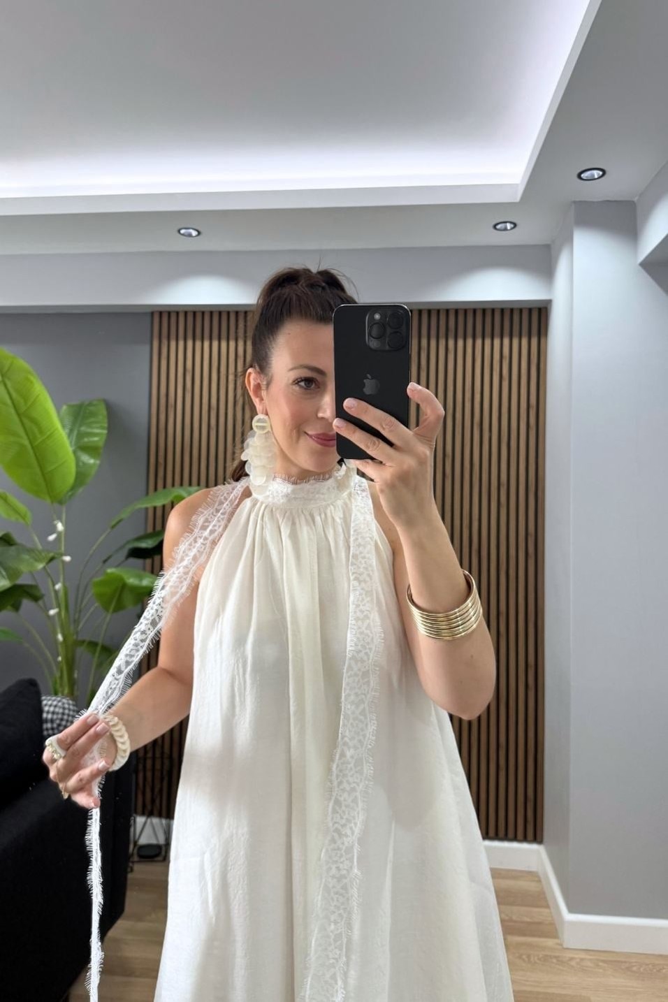 Günlük ElbiseRosien Dantel Yaka Maxi Elbise Ekru