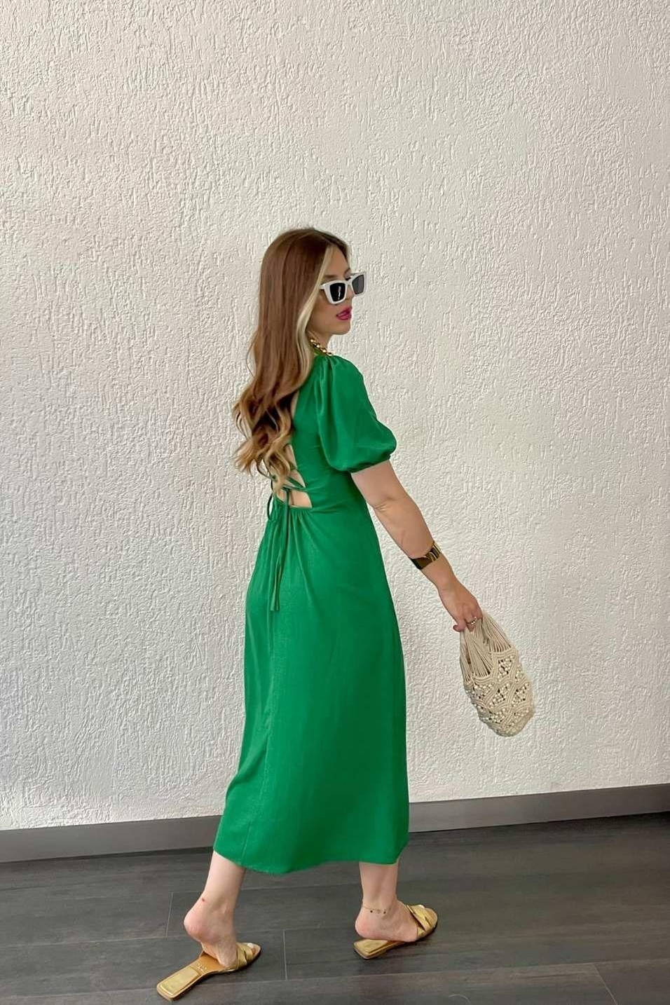 Günlük ElbiseSırt Biyeli Elbise Yeşil