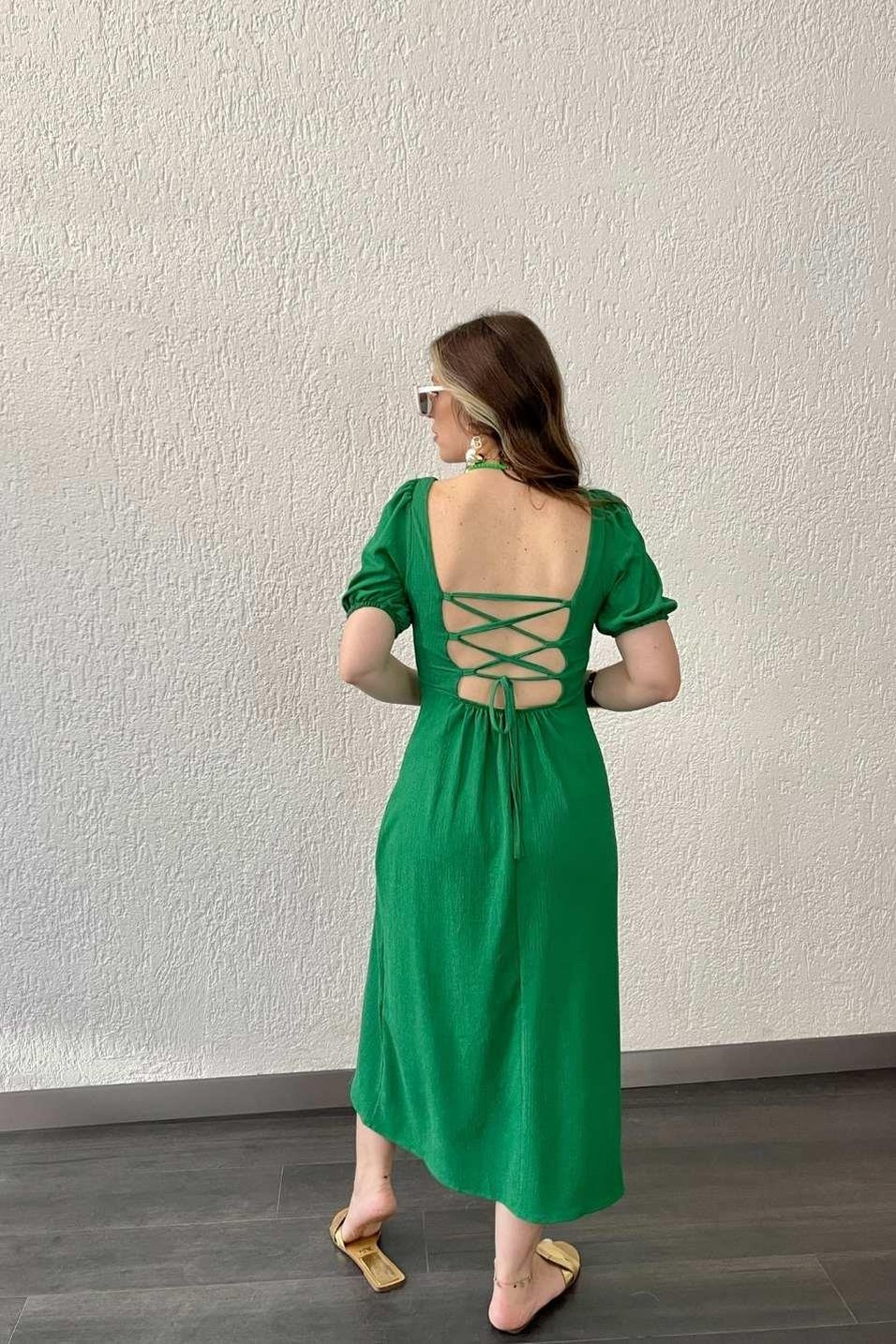 Günlük ElbiseSırt Biyeli Elbise Yeşil