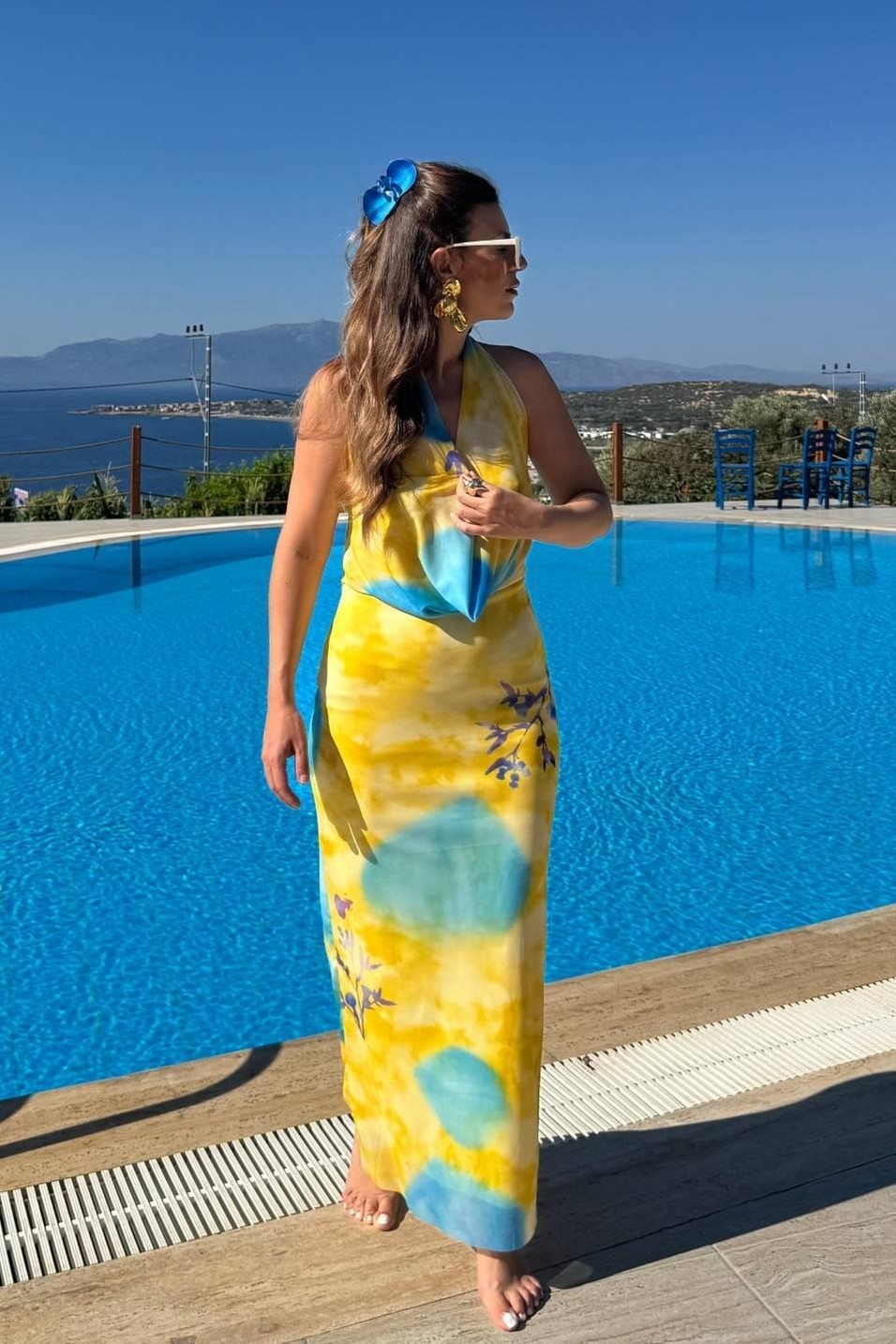 Günlük ElbiseSolara Drapeli Dekolteli Elbise Sarı