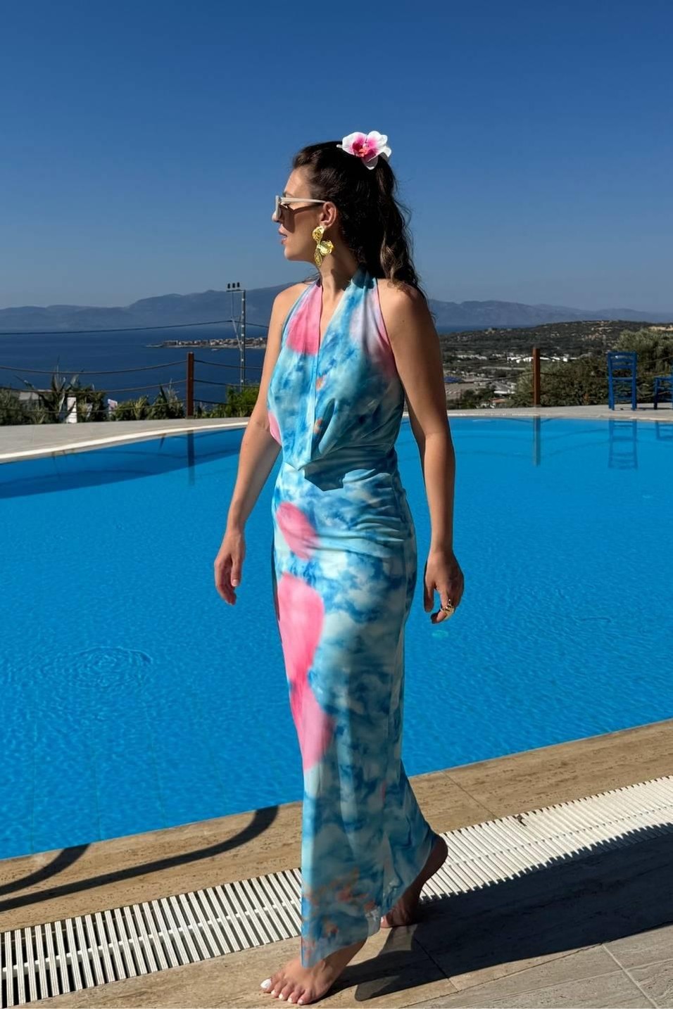 Günlük ElbiseSolara Drapeli Dekolteli Elbise Pembe