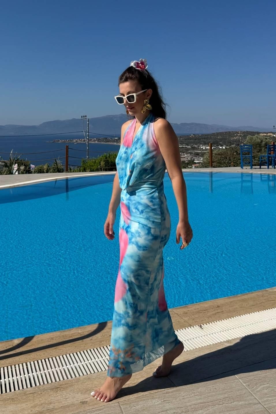Günlük ElbiseSolara Drapeli Dekolteli Elbise Pembe