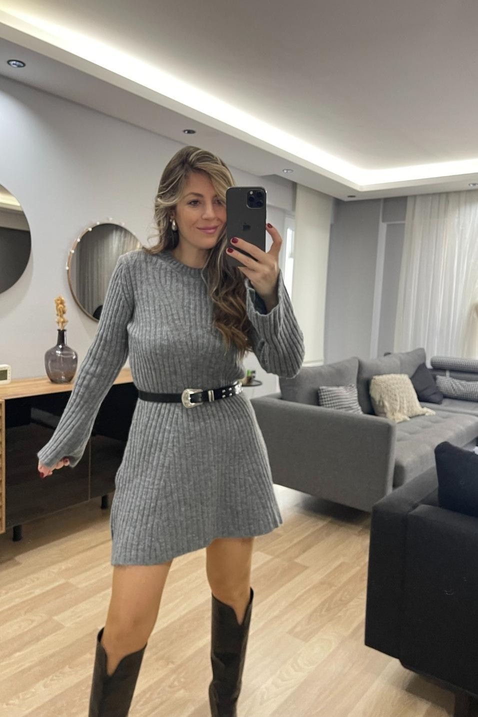 Günlük ElbiseYürütmeli Triko Elbise Gri