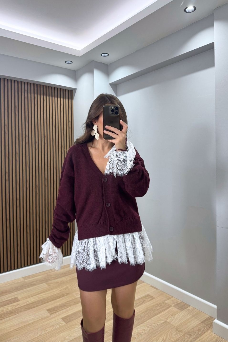 HırkaDantelli Premium Hırka Bordo