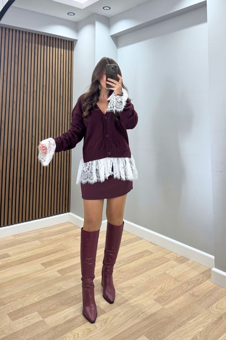 HırkaDantelli Premium Hırka Bordo