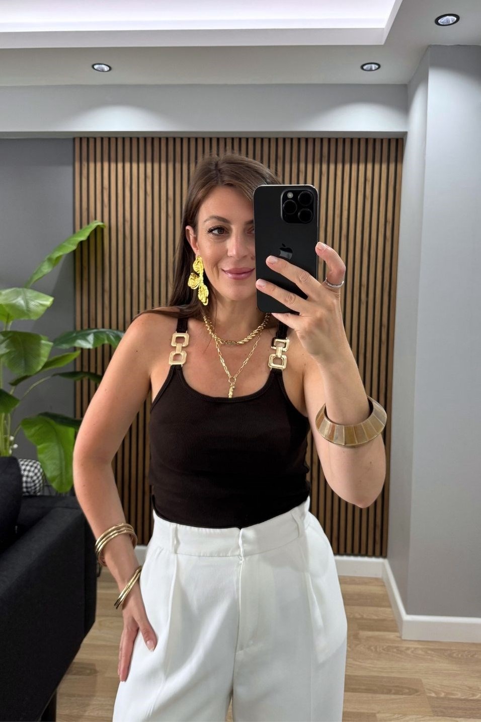HırkaFitilli Aksesuarlı Atlet Bluz Acı Kahve